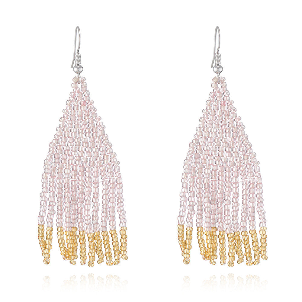 Color Block Beads Tassel Drop Earrings