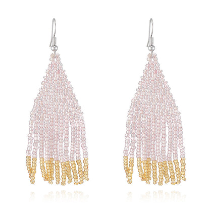 Color Block Beads Tassel Drop Earrings