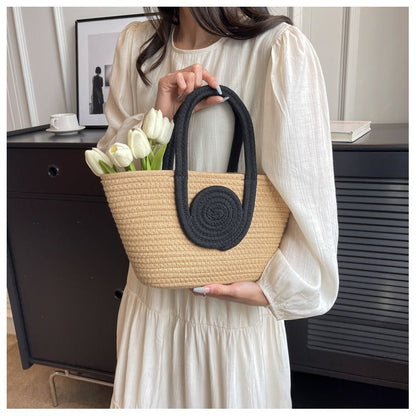 Color Block Large Capacity Woven Tote Handbag