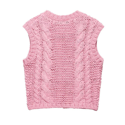 Round Neck Button Down Sleeveless Knit Top