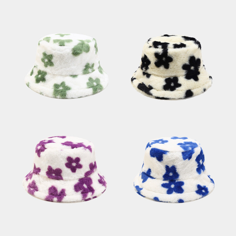 Floral Plattern Plush Winter Bucket Hats