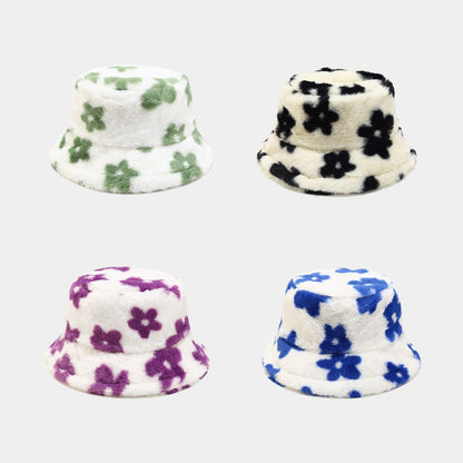 Floral Plattern Plush Winter Bucket Hats
