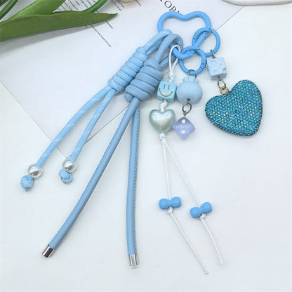 Sparkling Rhinestone Heart Braided Keychain Bag Charms