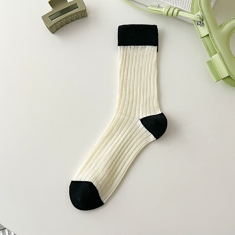 Color Block Ribbed Thin Socks