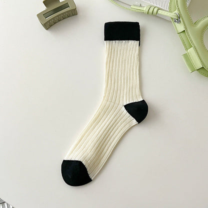 Color Block Ribbed Thin Socks