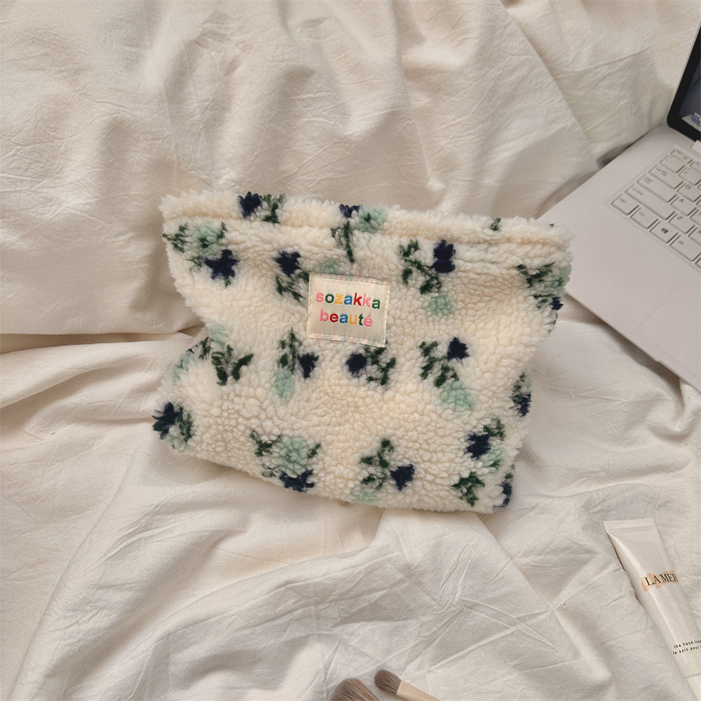 Polka Dot Plushed Large Capacity Make Up Bag