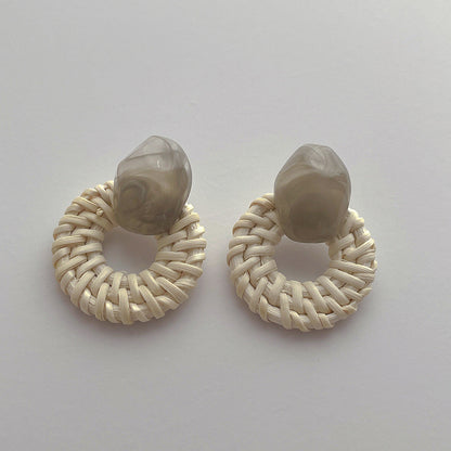 Vintage Handmade Rattan Round Drop Earrings