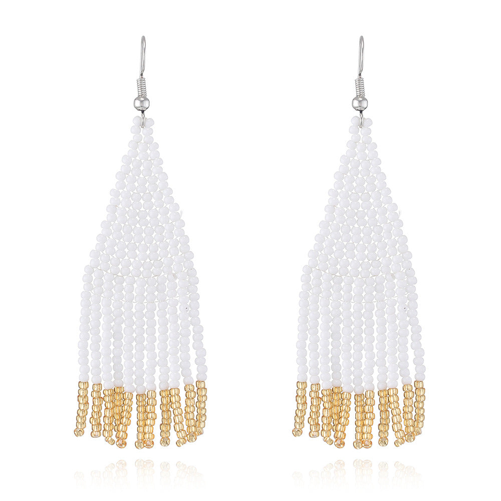 Color Block Beads Tassel Drop Earrings
