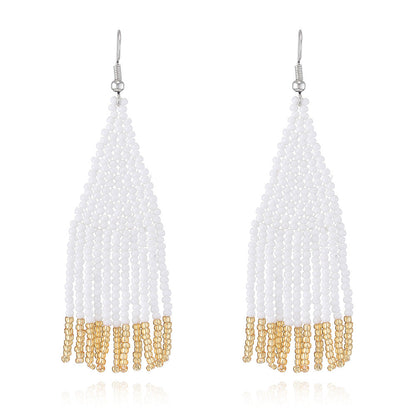 Color Block Beads Tassel Drop Earrings