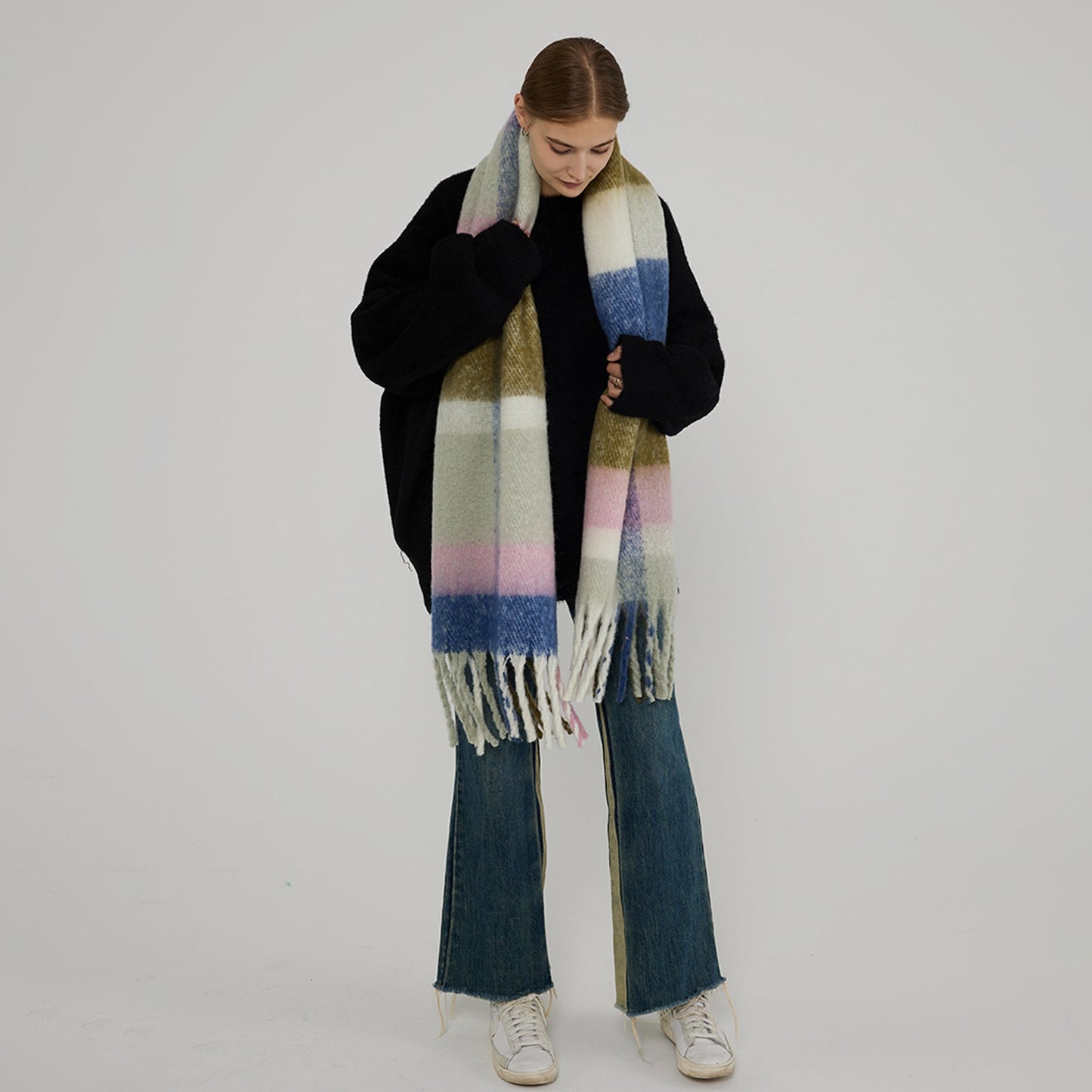 Plaid Color Block Warm Thicken Soft Scarve