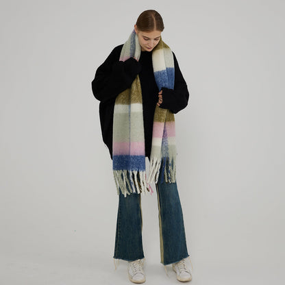 Plaid Color Block Warm Thicken Soft Scarve