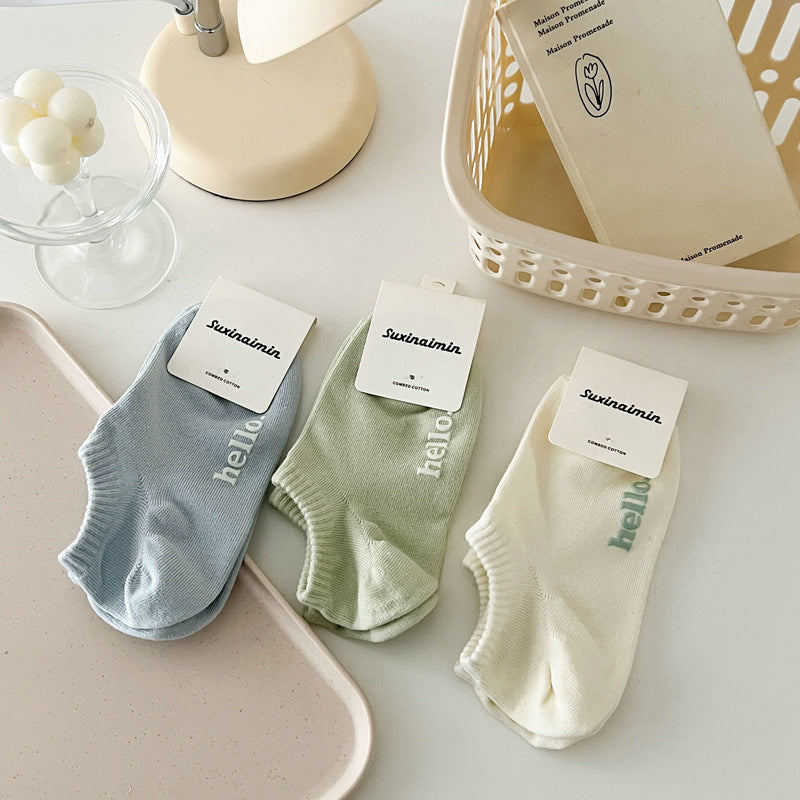 Candy Color Letter Simple Low Ankle Socks