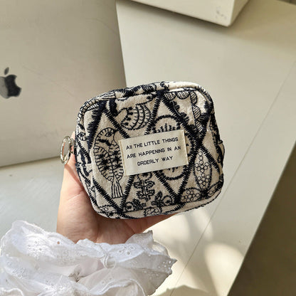 Simple Color Block Embroidered Mini Wallet