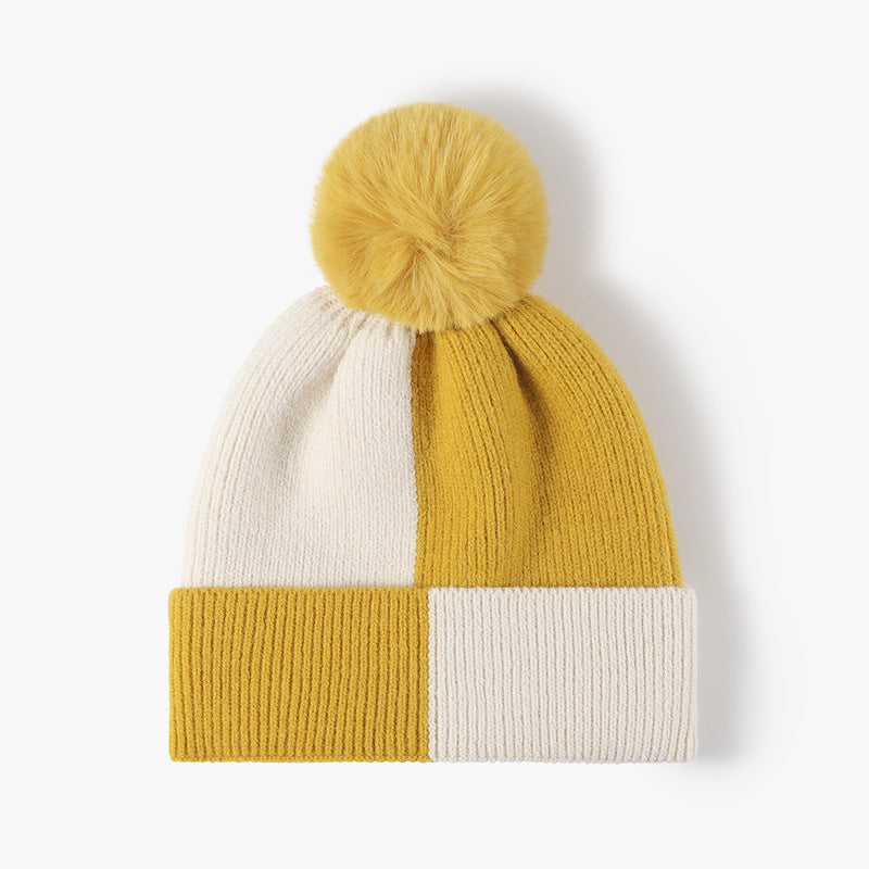 Contrast Color Padded Daily Knit Pom Beanie
