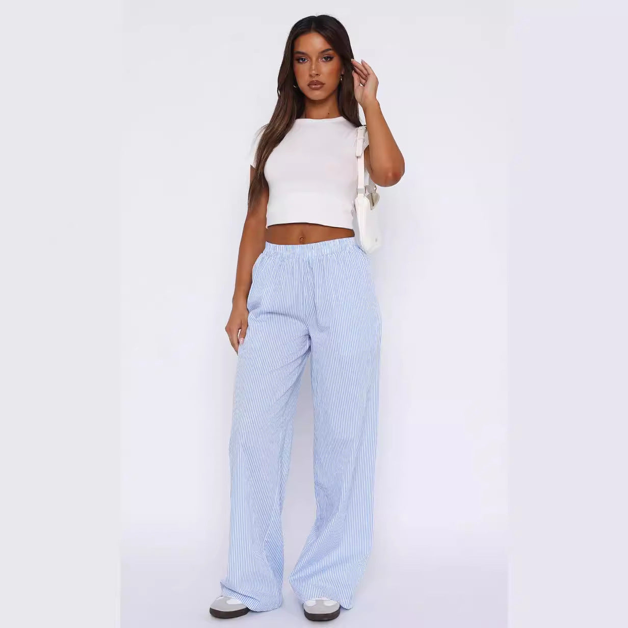 Stylish Wide Leg Striped Casual Pants