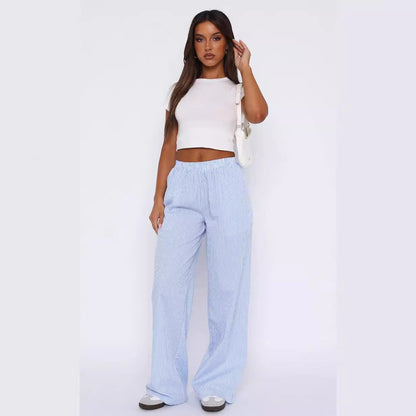 Stylish Wide Leg Striped Casual Pants