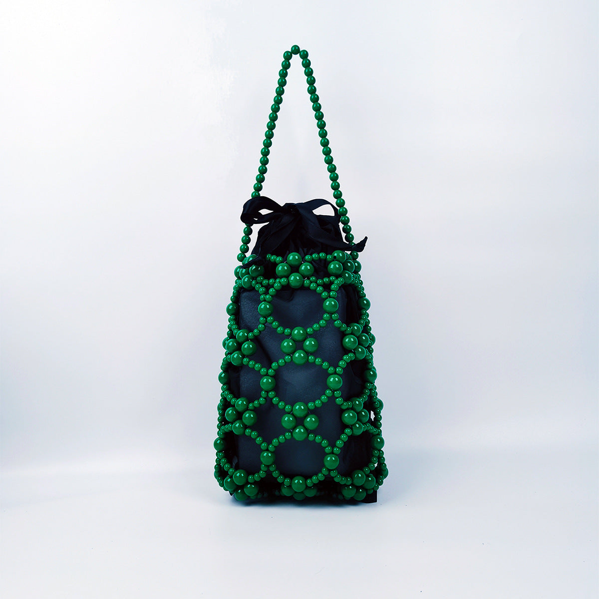 Hollow Solid Color Beads Handbag
