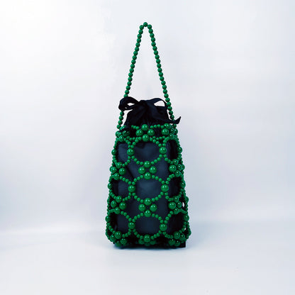 Hollow Solid Color Beads Handbag