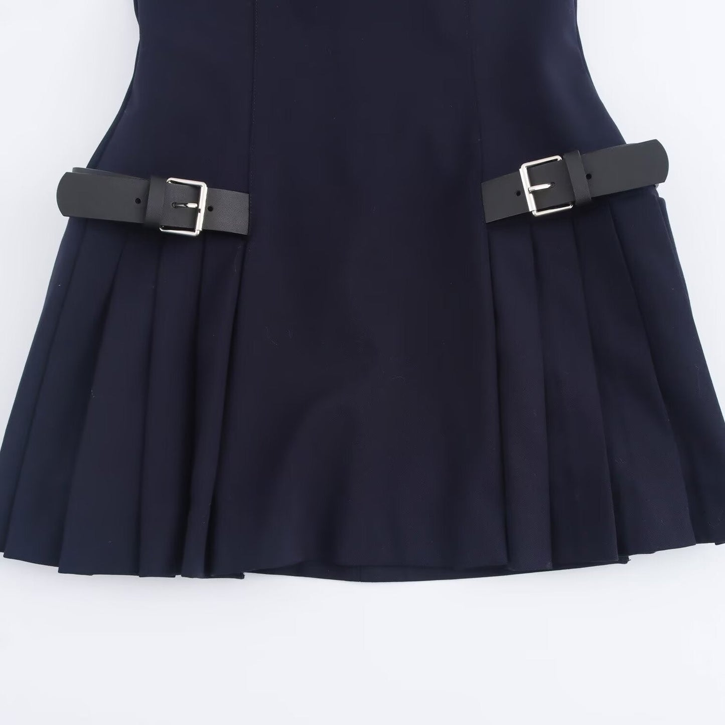 Trendy Round Neck Pleated Mini Dress