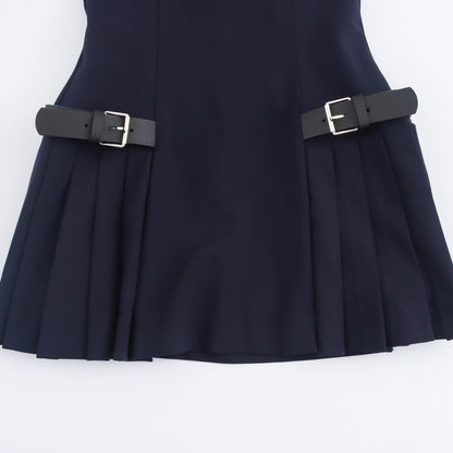 Trendy Round Neck Pleated Mini Dress