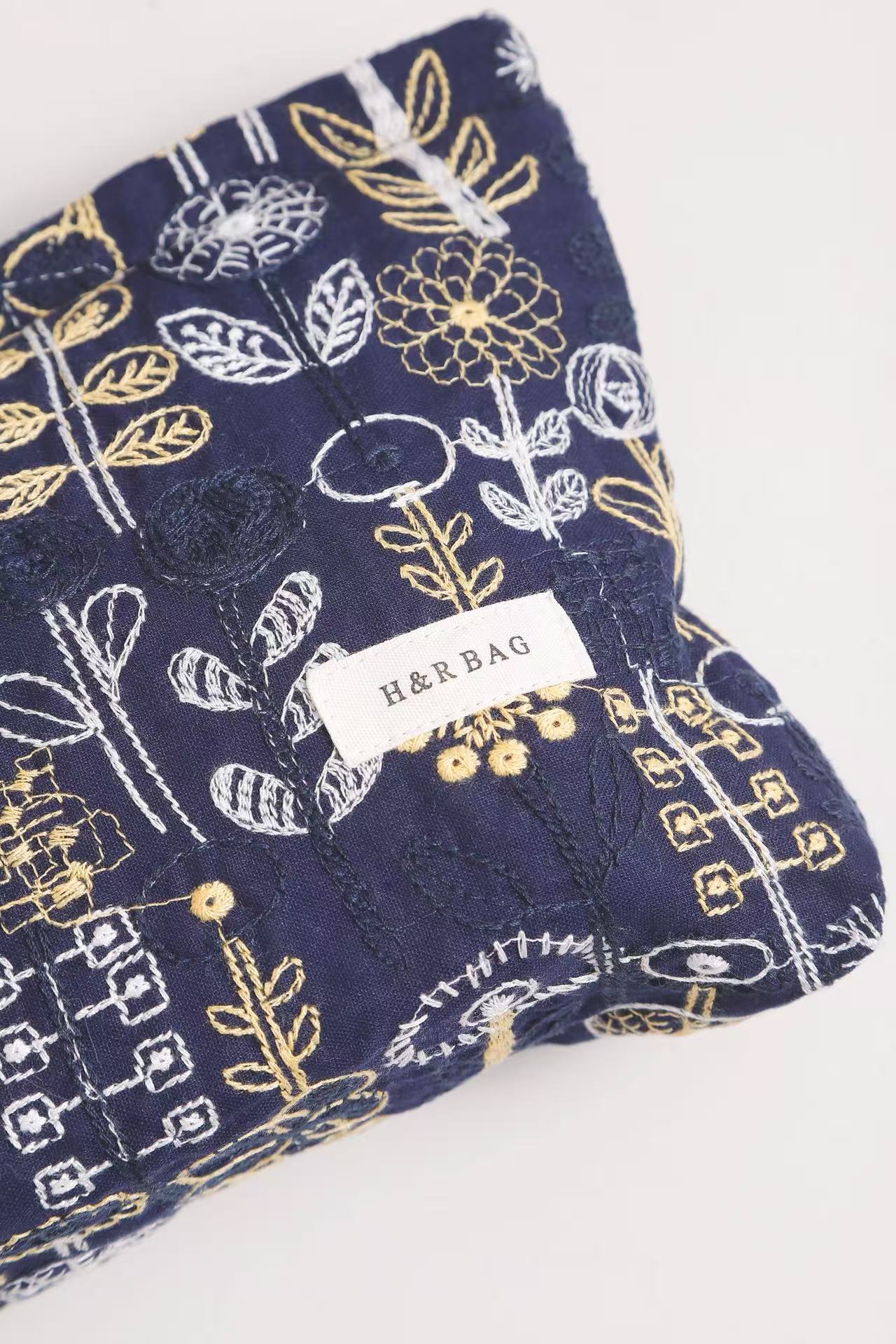 Cute Floral Cotton Embroidered Makeup Bag