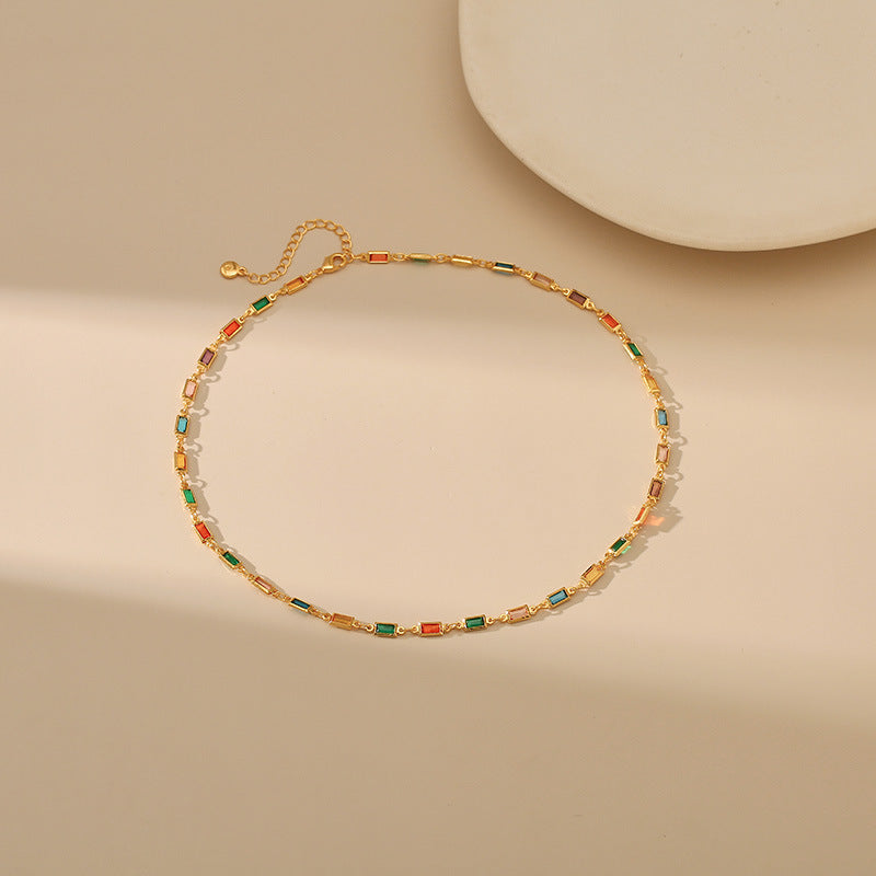 Colourful Square Zirconia Vintage Necklace
