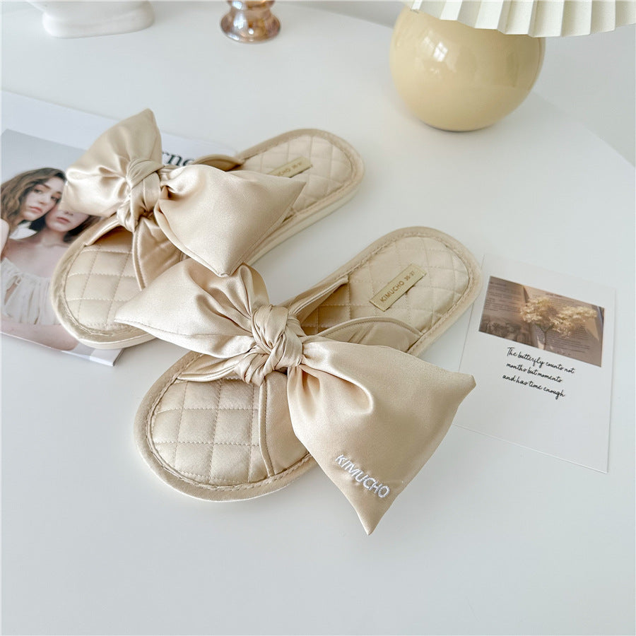 Elegant Bow Knot Embroidered Home Slippers