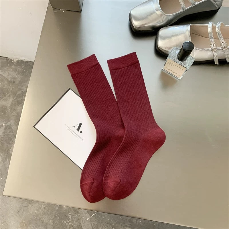 Solid Color Simple Ribbed Socks