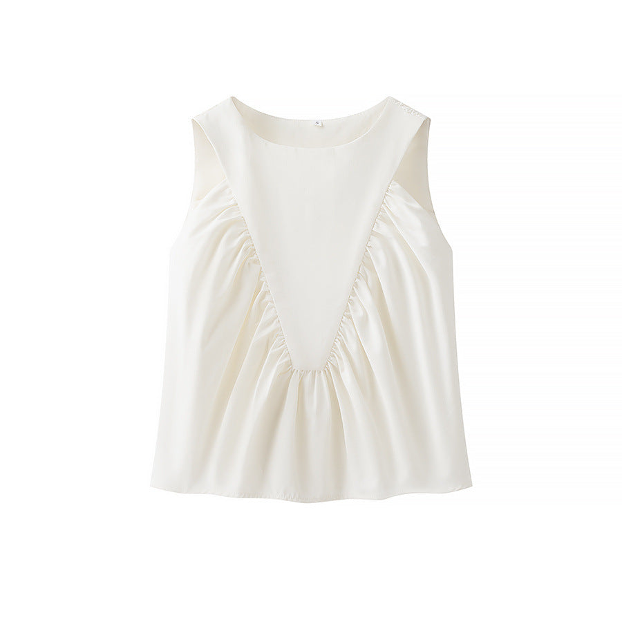 Solid Color Ruched  Sleeveless Tank Top