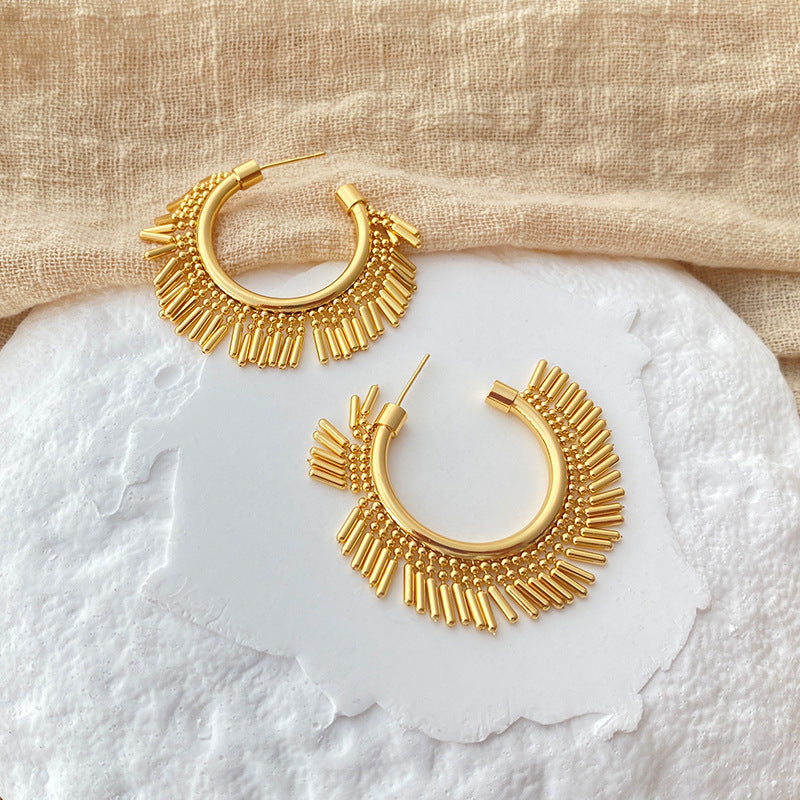 Gold Plated Beaded Tassel Hoop Earing