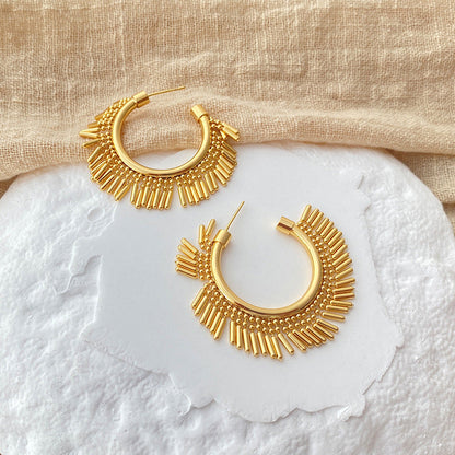 Gold Plated Beaded Tassel Hoop Earing