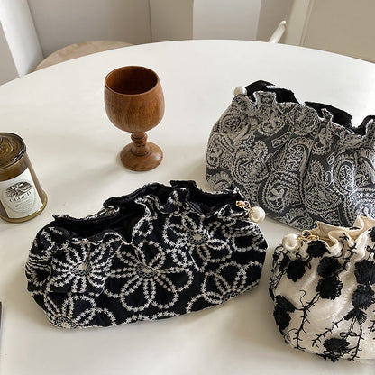Floral Embroidered Lace Cosmetic Bag