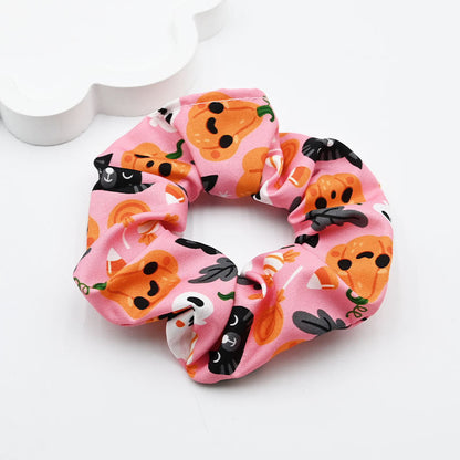 Halloween Pumpkin Skull Print Scrunchie