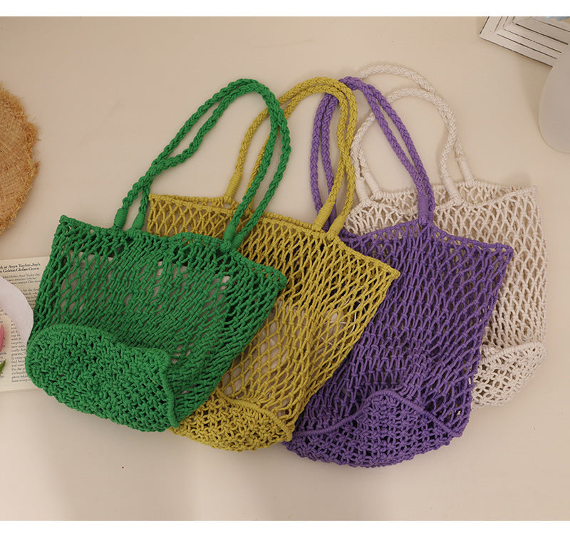 Simple Solid Color Casual Woven Shoulder Bag