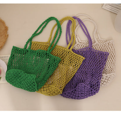 Simple Solid Color Casual Woven Shoulder Bag