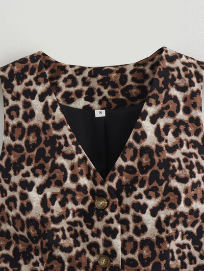 Leopard Print Sexy V-Neck Short Vest