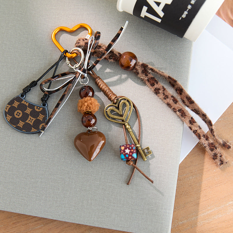 Cute Brown Bow Braided Keychain Bag Charm