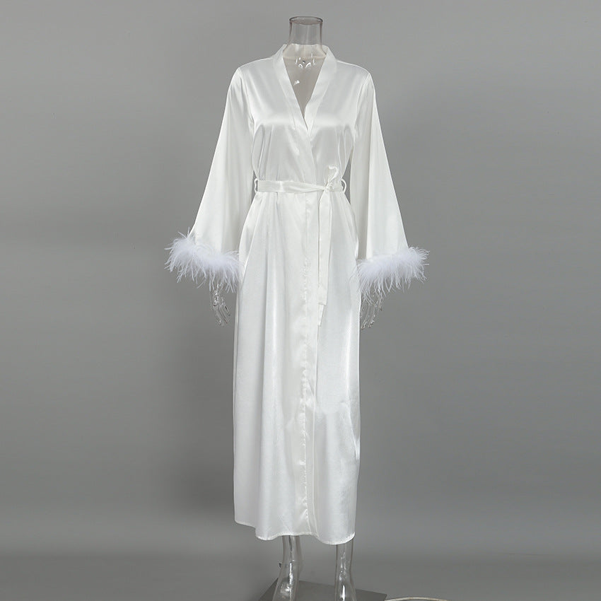 Sexy Feather Waist Tie Homewear Dress