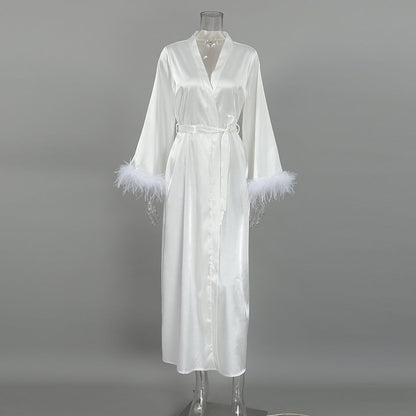 Sexy Feather Waist Tie Homewear Dress