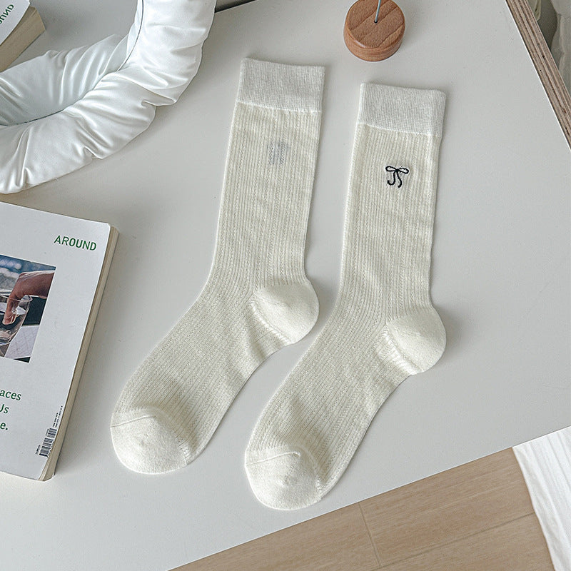 Bow Embroidered Sweet Thin Socks