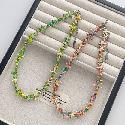 Vintage Turquoise Starfish Beaded Choker Necklace