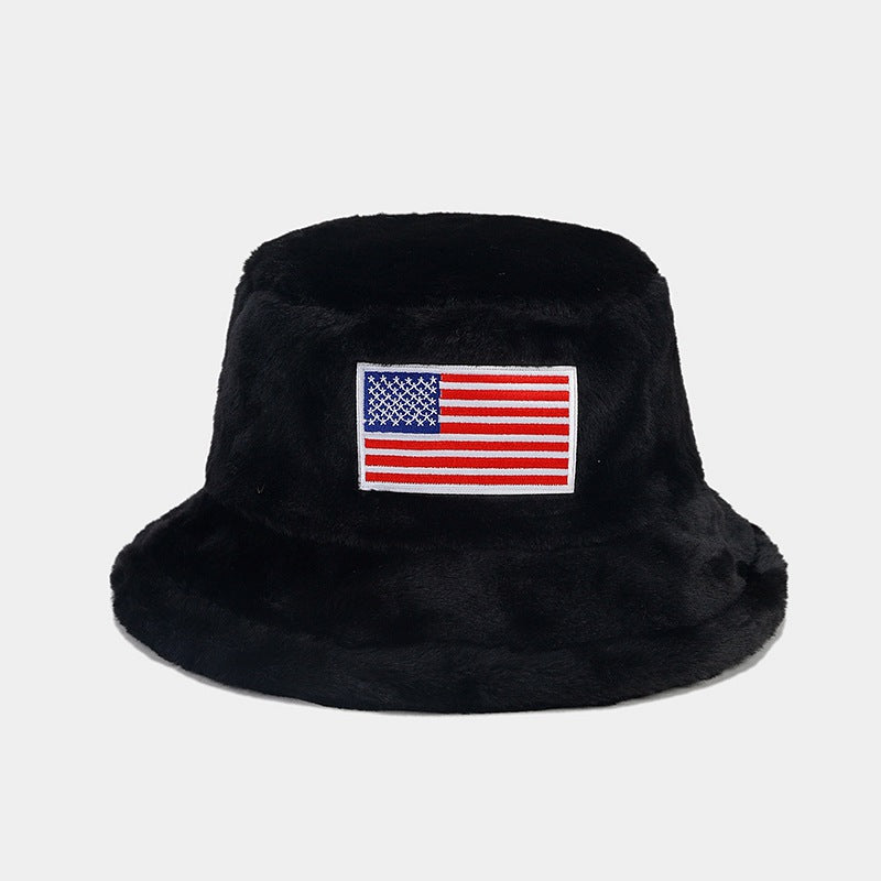Winter American Flag Fuzzy Warm Bucket Hat