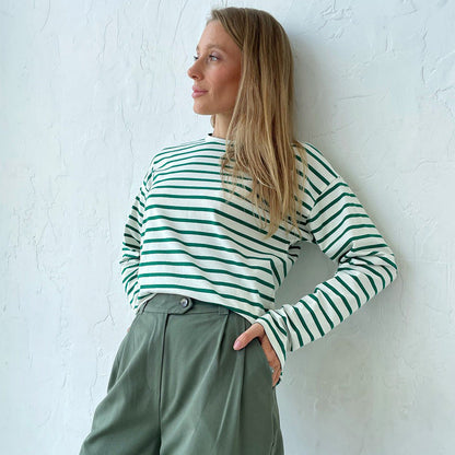 Striped Color Block Simple Loose T-Shirt