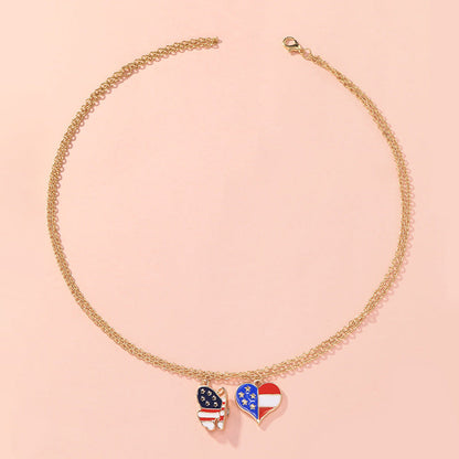 2Pcs USA Flag Heart Necklace Butterfly Necklaces
