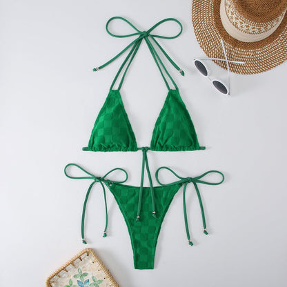 2PCS Solid Color String Tie Bikini Swimwear