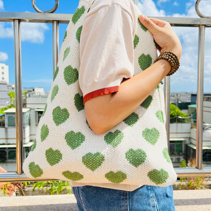Cute Love Color Block Knit Shoulder Bag