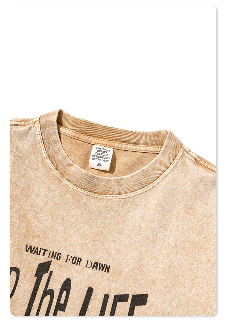 Retro Washed Letter Print Loose T-Shirt