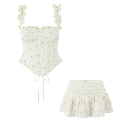 Trendy Floral Crop Top and Skirt Set