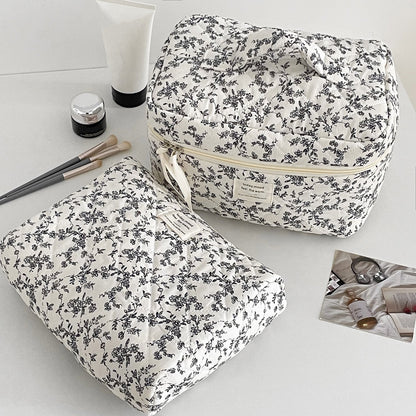Flower Print Color Block Portable'Make Up Bag