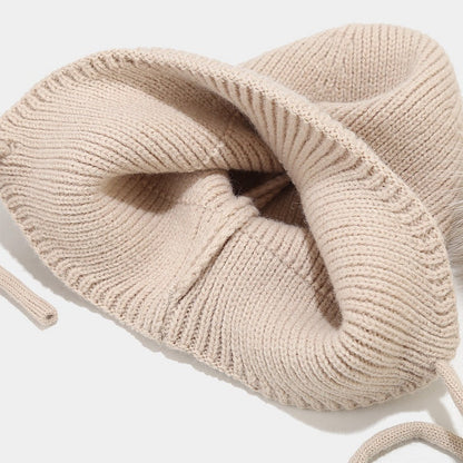 Solid Color String Tie Knit Pom Beanie